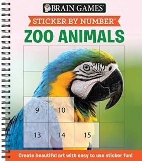Brain Games - Sticker by Number Zoo Animals Square Stickers Create Beautiful Art