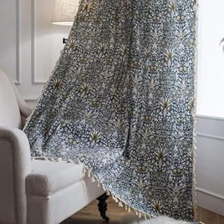 vctops Vintage Floral Print Cotton Linen Curtain Panel with Tassels Farmhouse St
