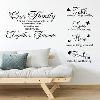 2 Pieces Vinyl Wall Quotes Stickers Faith Hope Love Family Scripture Wall Sticke