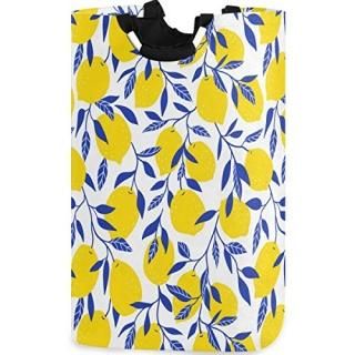 visesunny Collapsible Laundry Basket Yellow Lemon with Blue Leaf Large Laundry H
