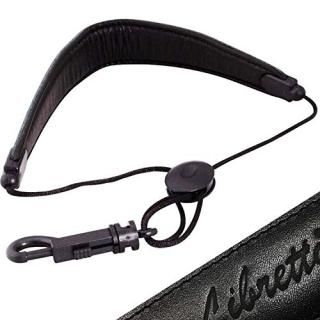 Libretto Junior/Small Neck Padded Sax Strap Pure Black Soft Genuine Leather Adju
