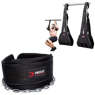 DMoose Fitness Ab Straps Black and Dip Belt Black  Bundle  for Strength Training