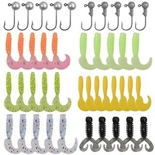 Soft Lures Fishing Jigs Kit Worm Grub Tube Lures Jig Head Hooks Set Paddle Tail 
