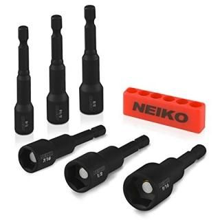 Neiko 10190A Impact Ready Magnetic Nut Driver Bit Set  6 Piece  SAE  1/4 to 9/1