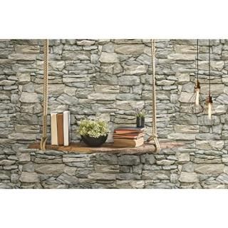 RoomMates RMK11962WP Stone 1 Peel and Stick Wallpaper Grey and Taupe