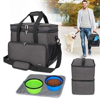 Teamoy Double Layer Dog Travel Bag with 2 Silicone Collapsible Bowls 2 Food Carr