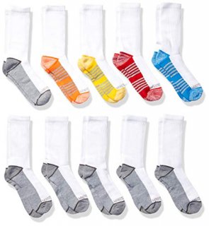 Fruit Of The Loom Big Boys' 10 Pack Crew Socks White/Gray/ Blue/ Green/ Oran