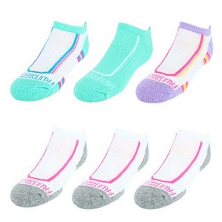 Fruit of the Loom Girls' Everyday Active No Show Athletic Socks 6 Pack Shoe Size