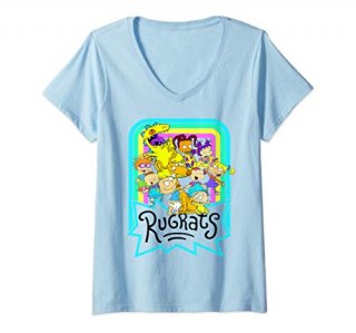Womens Nickelodeon Rugrats Neon Rainbow Reptar And Friends V-Neck T-Shirt