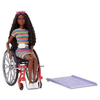 Barbie Fashionistas Doll #166 with Wheelchair & Crimped Brunette Hair Wearing Ra