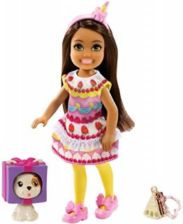 Barbie Club Chelsea Dress-Up Doll 6-Inch Brunette in Cake Costume with Pet and A