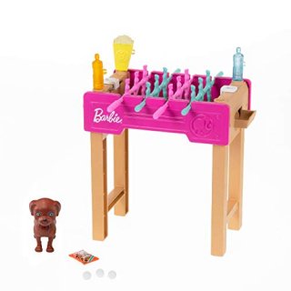 Barbie Mini Playset with Pet Accessories and Working Foosball Table Game Night T