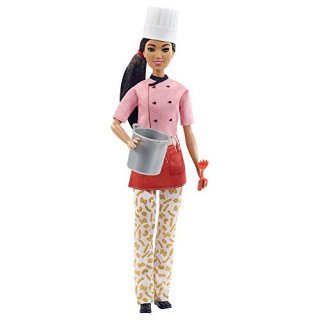 Barbie Pasta Chef Brunette Doll 12-In/30.40-cm with Colorful Chef Top Macaroni P