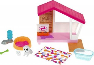 Barbie Mini Playset with 2 Pet Puppies Doghouse and Pet Accessories Gift for 3 t