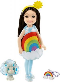 Barbie Club Chelsea Dress-Up Doll 6-Inch Brunette in Rainbow Costume with Pet an