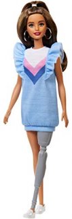 Barbie Fashionistas Doll 121 with Long Brunette Hair and Prosthetic Leg Wearing 