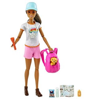 Barbie Hiking Doll Brunette with Puppy & 9 Accessories Including Backpack Pet Ca