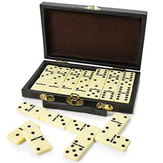 Domino Set Premium Classic 28 Pieces Double Six In Durable Wooden Brown Box For 