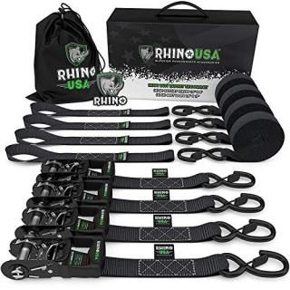 RHINO USA Ratchet Straps Tie Down Kit 5208 Break Strength - Includes 4 Heavy Dut