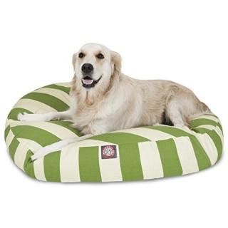 Sage Vertical Stripe Large Round Indoor Outdoor Pet Dog Bed With Removable Washa