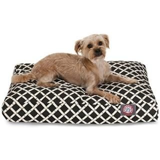 Black Bamboo Small Rectangle Indoor Outdoor Pet Dog Bed With Removable Washable 