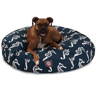 Navy Sea Horse Large Round Indoor Outdoor Pet Dog Bed With Removable Washable Co