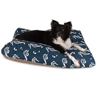 Navy Sea Horse Large Rectangle Indoor Outdoor Pet Dog Bed With Removable Washabl