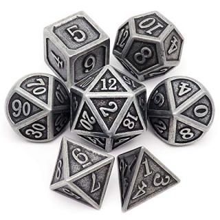 Haxtec Antique Iron DND Metal Dice Set Silver Pirate D&D Polyhedral Dice for Dun