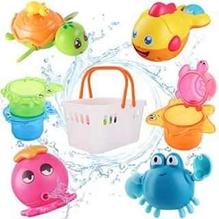 iPlay iLearn?Baby?Bath?Toys?Fun Bath Time Tub Toys w/ Organizer Kids Wind Up Wat