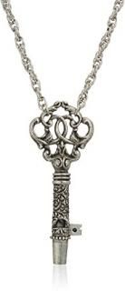 1928 Jewellery Antiqued Pewter Tone Key Whistle Pendant Necklace 80cm