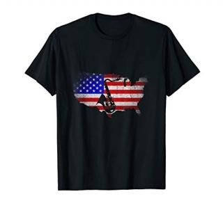 Patriotic American Saxophonist US Flag USA Map Saxophone T-Shirt