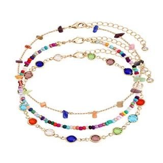 Beaded Anklets for Women Girls18 K Gold Filled Colorful Beads Ankle Bracelets Ad