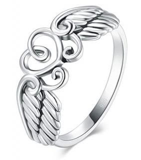 BORUO 925 Sterling Silver Ring High Polish Heart Angle Wings Ring Size 11