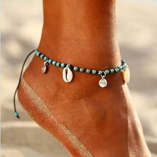 Fdesigner Boho Shell Ankle Bracelet Woven Turquoise Foot Chain Beach Jewelry for