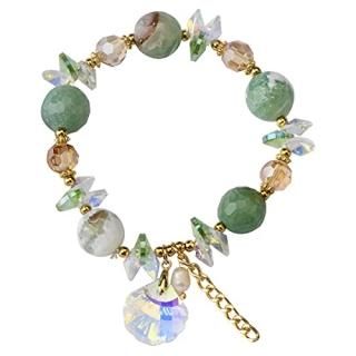 Green Agate Beaded Stretch Bracelet - Sparkly Crystal Gemstone Glass Blowout Bea