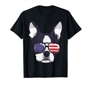 Boston Terrier 4th Of July American Sunglass Boys Girls T-Shirt
