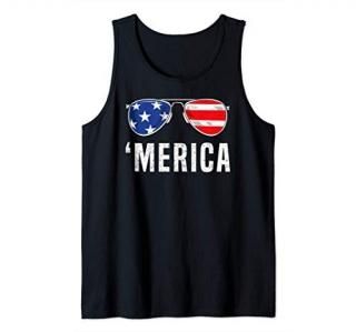 4th Of July Merica American Flag Sunglasses Tank Top