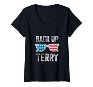 Womens Back Up Terry American Flag USA 4th Of July Sunglasses Gifts V-Neck T-Shi