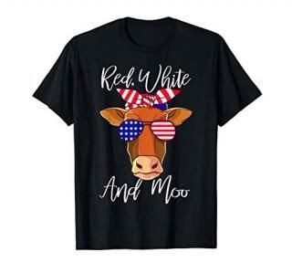 Red White and Moo Patriotic Cow USA Flag Funny 4th of July T-Shirt
