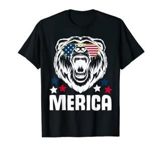 Merica Sunglasses 4th of July American Flag Bear Design T-Shirt