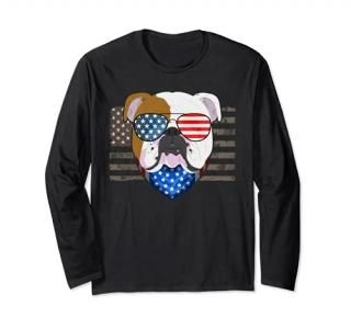 English Bulldog 4th Of July American Sunglasses USA Boys Men Long Sleeve T-Shirt