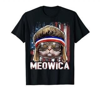 Meowica Cat Mullet American Flag Patriotic 4th of July Gift T-Shirt