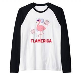 Flamingo 4th of July Patriotic Party Sunglasses Flamerica Raglan Baseball Tee