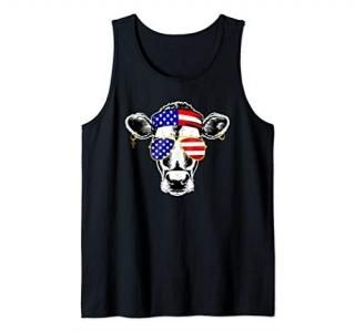 Patriotic Cow 4th of July American Flag Sunglasses Tank Top