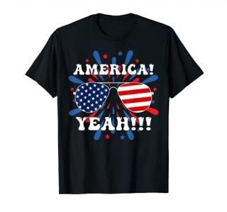 America Yeah Flag Sunglasses 4th of July Fireworks T-Shirt