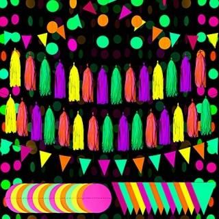 Glow Neon Party Supplies Including Neon Paper Garland 20 Pieces Neon Paper Tasse