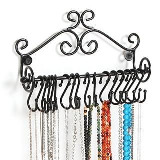 Wall Mounted Black Metal Scrollwork Design Jewellery Storage Organiser Rack w/ 2