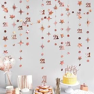 Rose Gold Number 21 Circle Dot Twinkle Star Garland Kit Metallic Hanging Streame