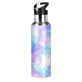 YVONAU Galaxy Rainbow Star Tie Dye Sport Water Bottle with Straw Vacuum Insulate