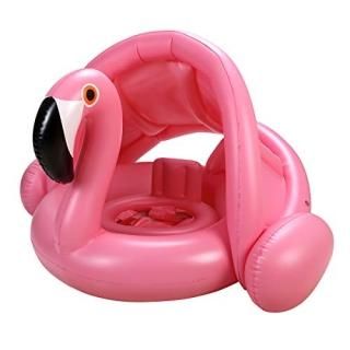 Baby Pool Float with CanopyFlamingo Inflatable Swimming RingInfant Pool Floaties